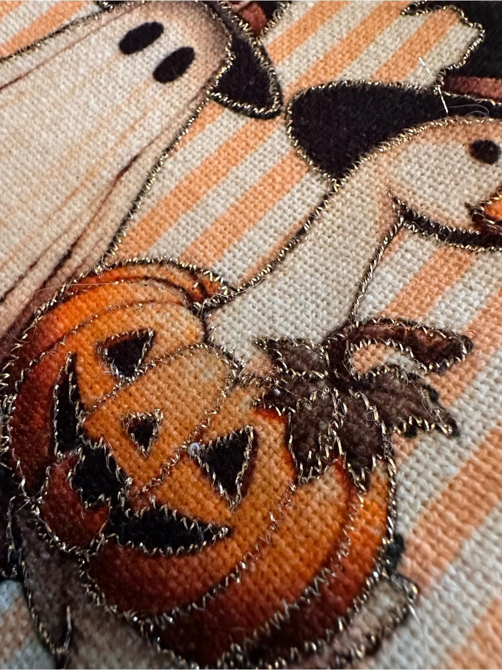 Halloween Kitchen Towels Set of 2 Ghost Pumpkins Striped Orange Black